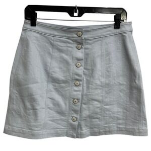 Cinq a Sept Tous Les Jours Light Blue Denim Button Front Mini Regina Skirt 8